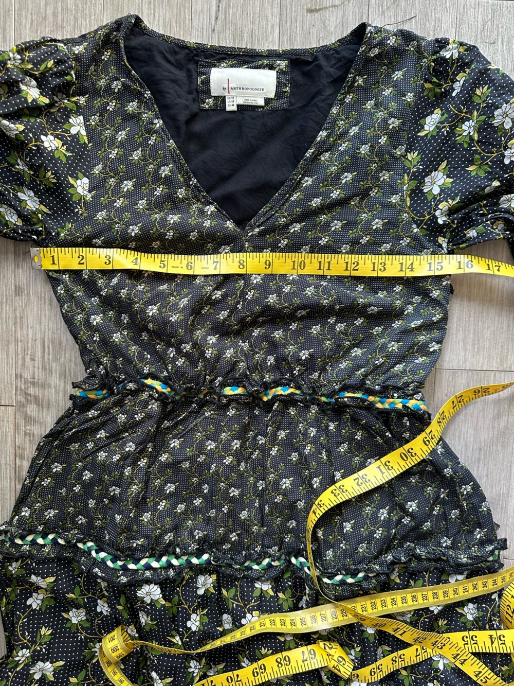 Anthropologie Karoline Black Floral Tiered Maxi Dress with Green Accents Small - Picture 12 of 16
